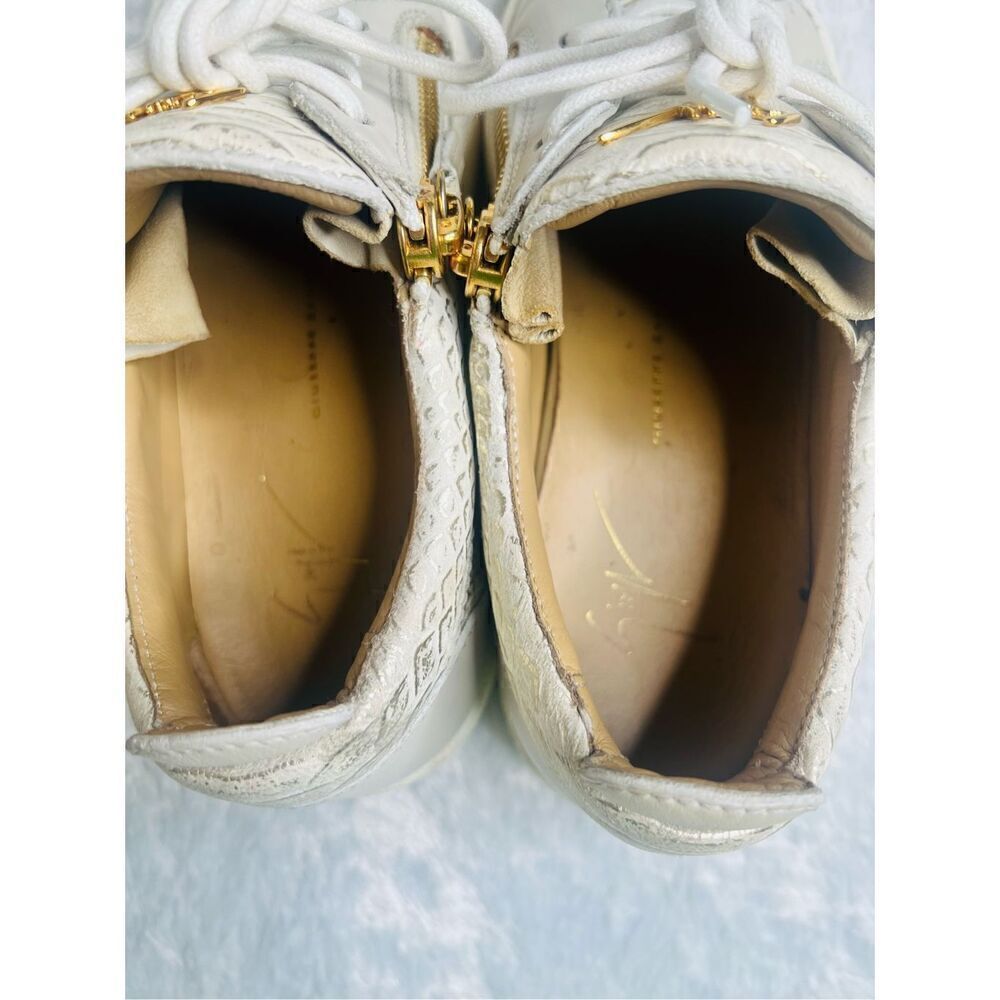 Giuseppe Zanotti Gold/Cream Python Embossed Leath… - image 4